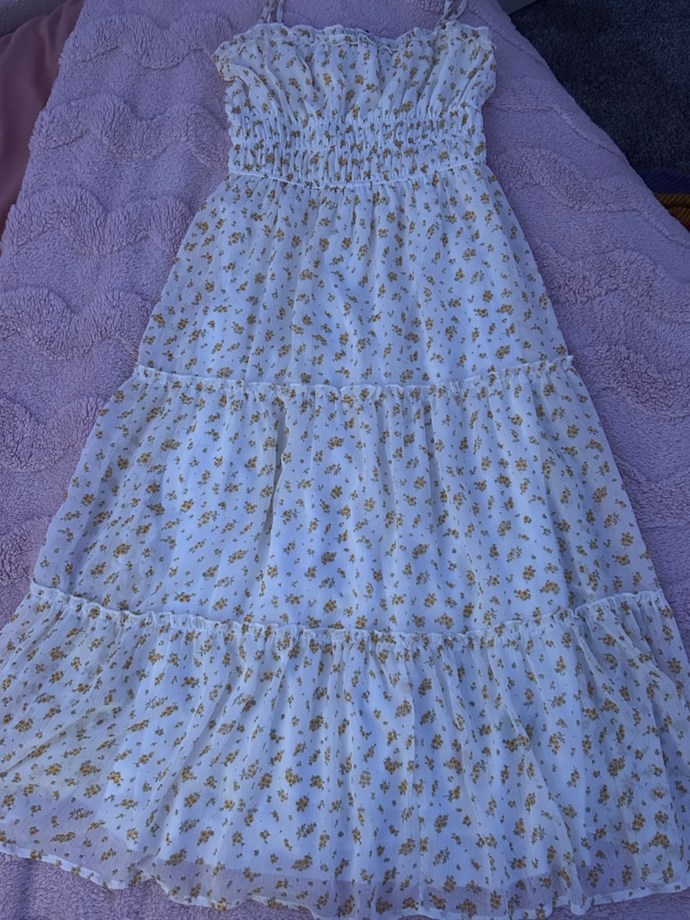 Trixxi White Tiered Sundress with Yellow Floral Print